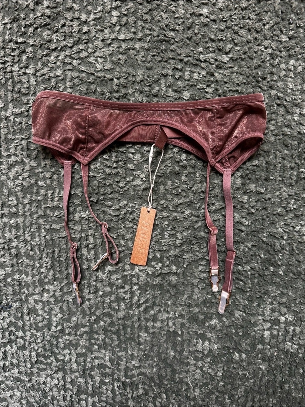 SKIMS Jasper Brown Shimmer Garter Belt Adjustable Straps Lingerie XS NWT